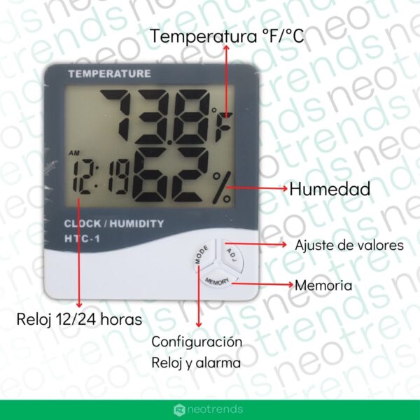 Medidor Higrometro Digital Termometro Humedad Interior Reloj