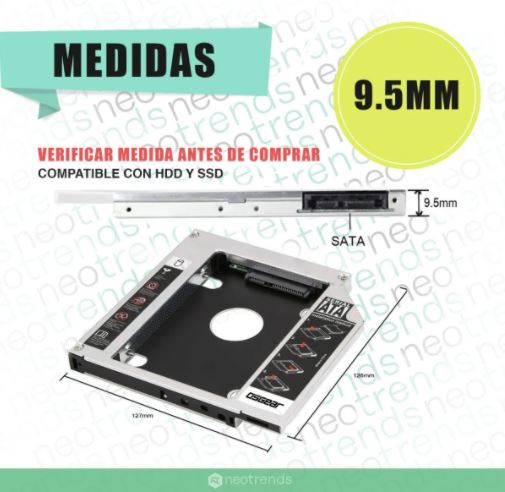 Caddy Disk Sata 2.5 Segundo Disco Notebook 9.5mm