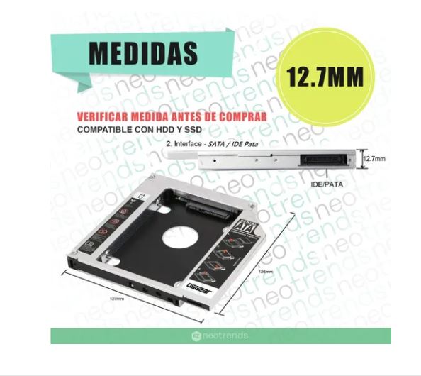 Caddy Disk Sata 2.5 Segundo Disco Notebook 12.7mm