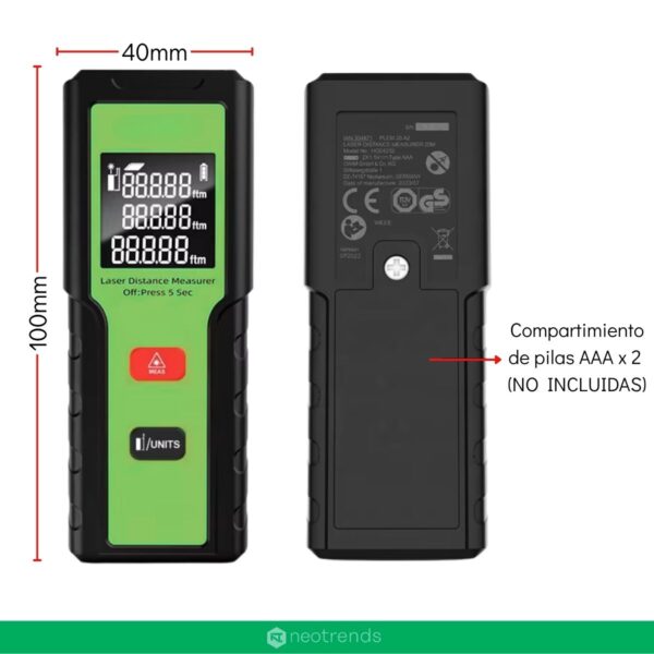 Medidor Laser Distancia 40 Metros Cinta Metrica De Bolsillo